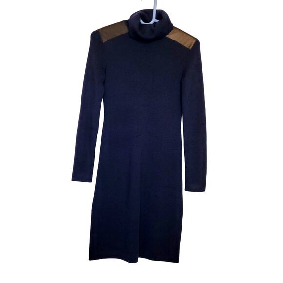 Kate Spade blue wool leather accent turtleneck sweater dress size XXS - Picture 1 of 11